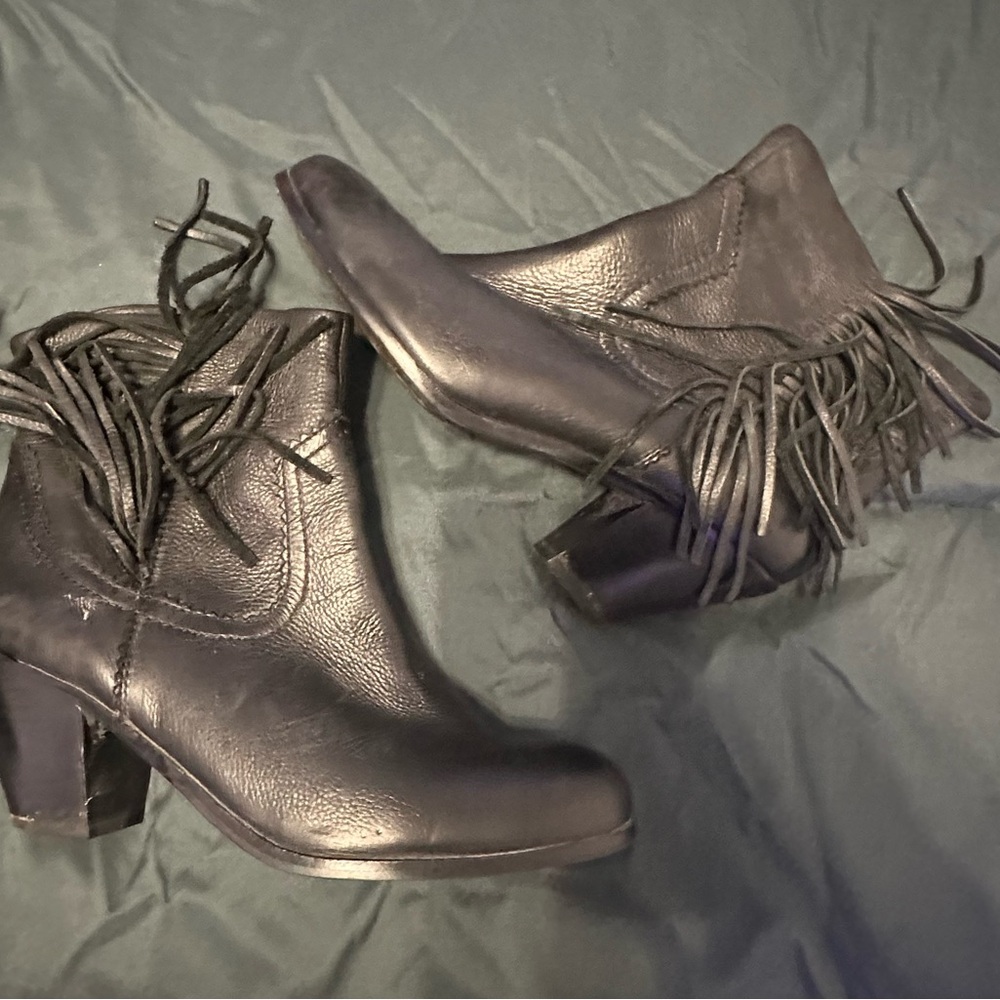 Sam Edelman Black Fringe Ankle Booties